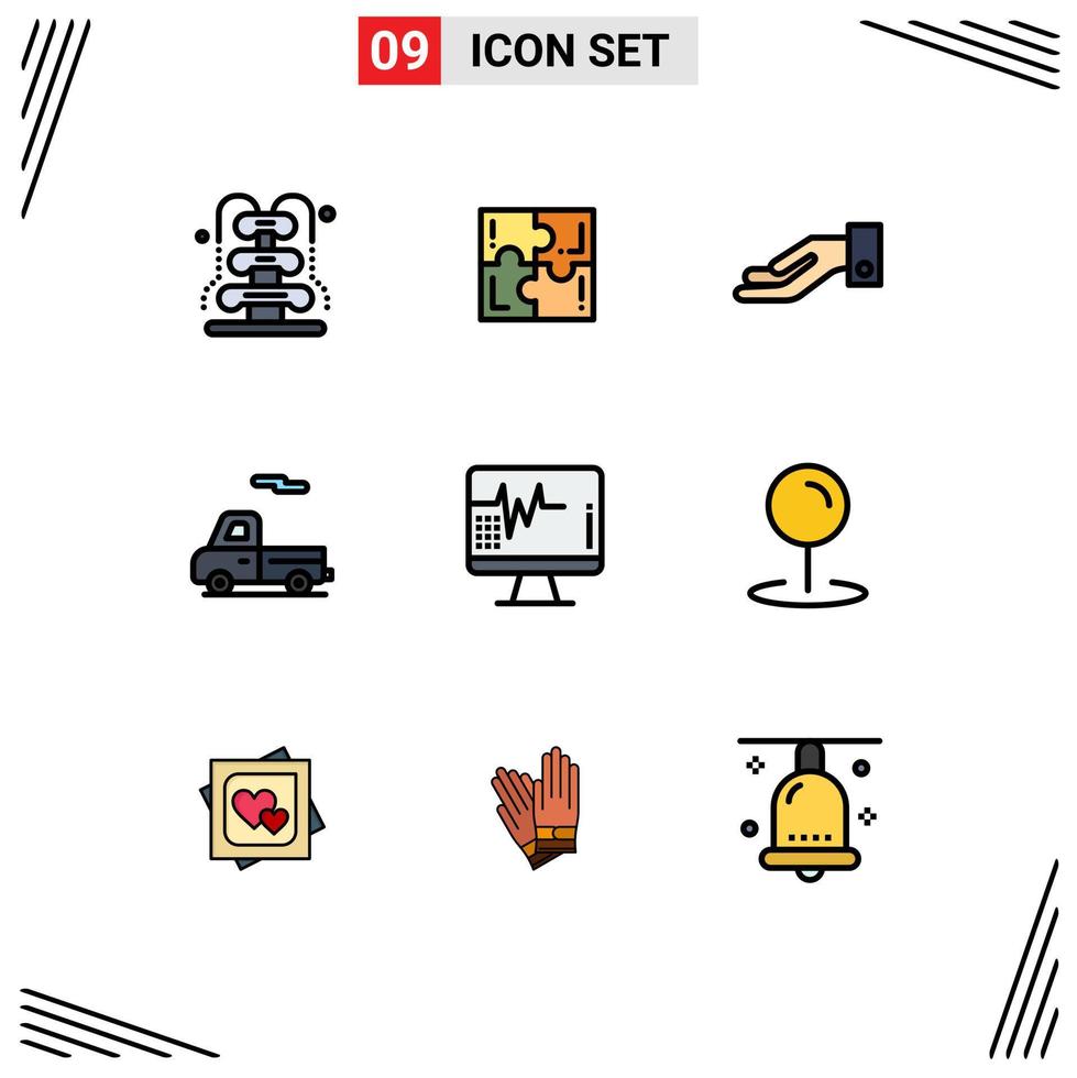 piktogram uppsättning av 9 enkel fylld linje platt färger av sjukhus hjärta lösa lastbil bil redigerbar vektor design element