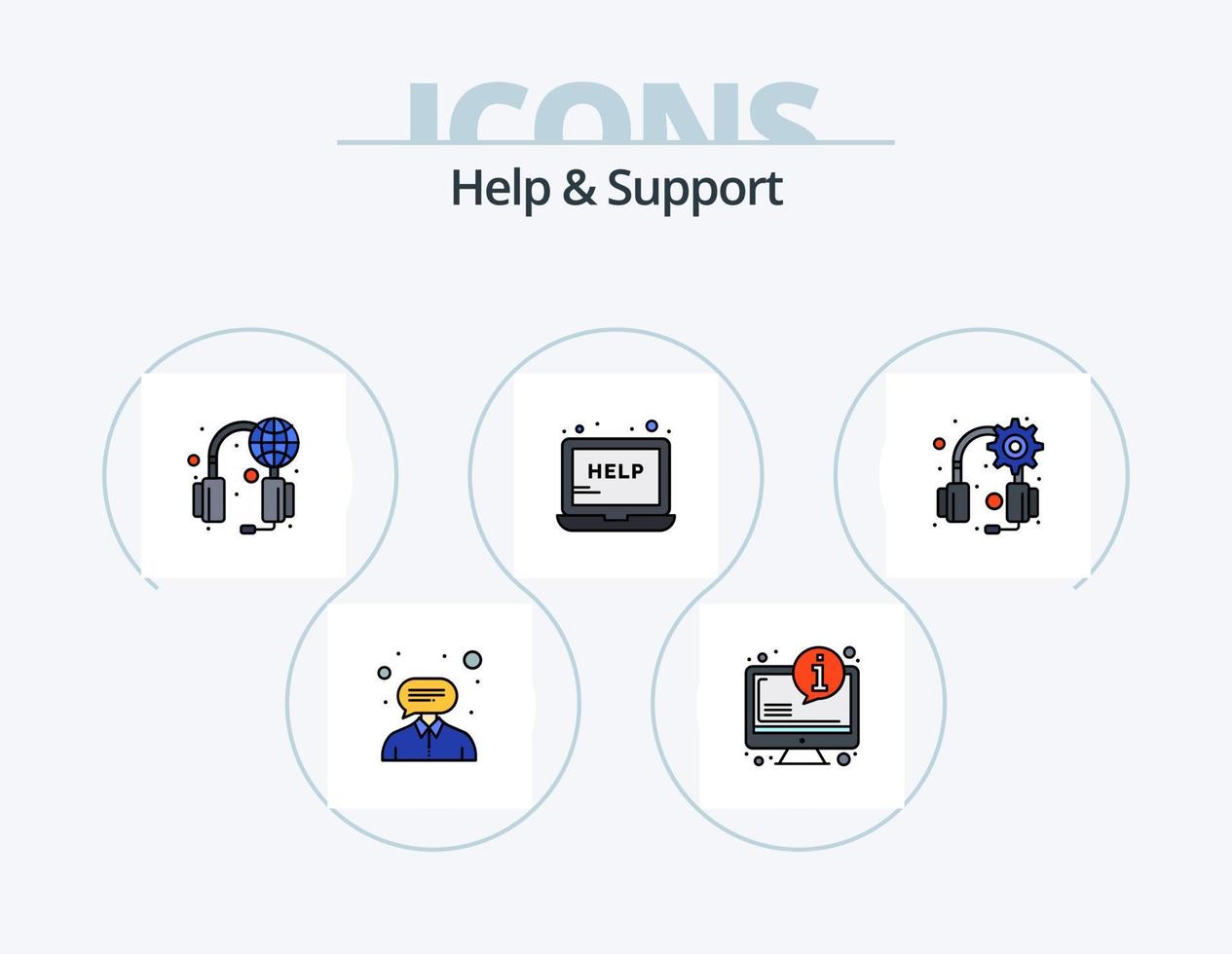 Hilfe- und Support-Linie gefüllt Icon Pack 5 Icon Design. Unterstützung. Hilfe. System. technischer Support. Ausrüstung vektor