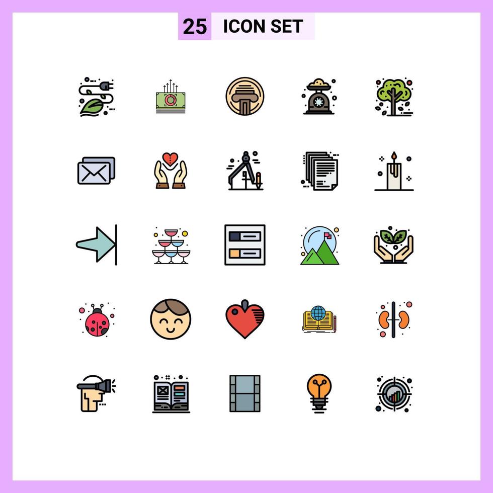 grupp av 25 fylld linje platt färger tecken och symboler för skala kök överföra matlagning författare redigerbar vektor design element