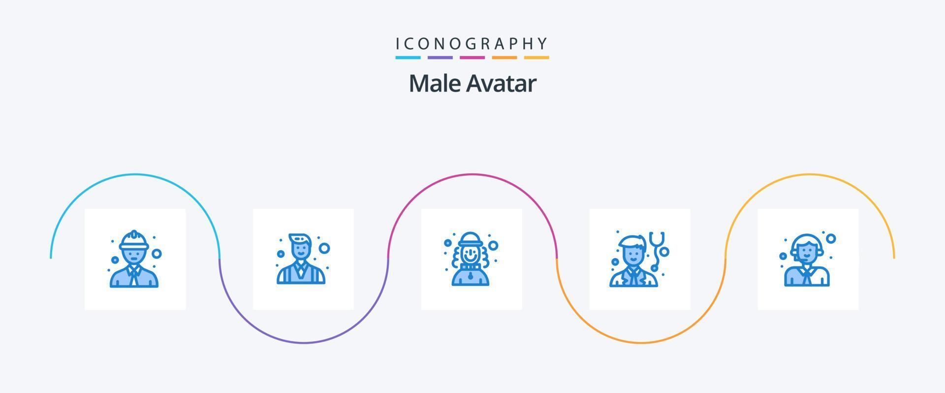 männlicher Avatar blau 5 Icon Pack inklusive Service. Lieferung. Joker. Kunde. Arzt vektor