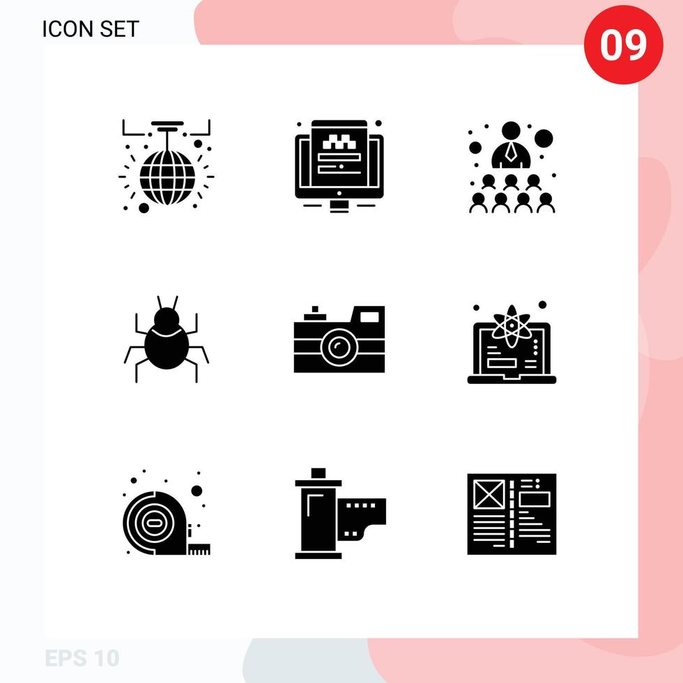 9 kreativ ikoner modern tecken och symboler av kamera indisk byggnad virus insekt redigerbar vektor design element