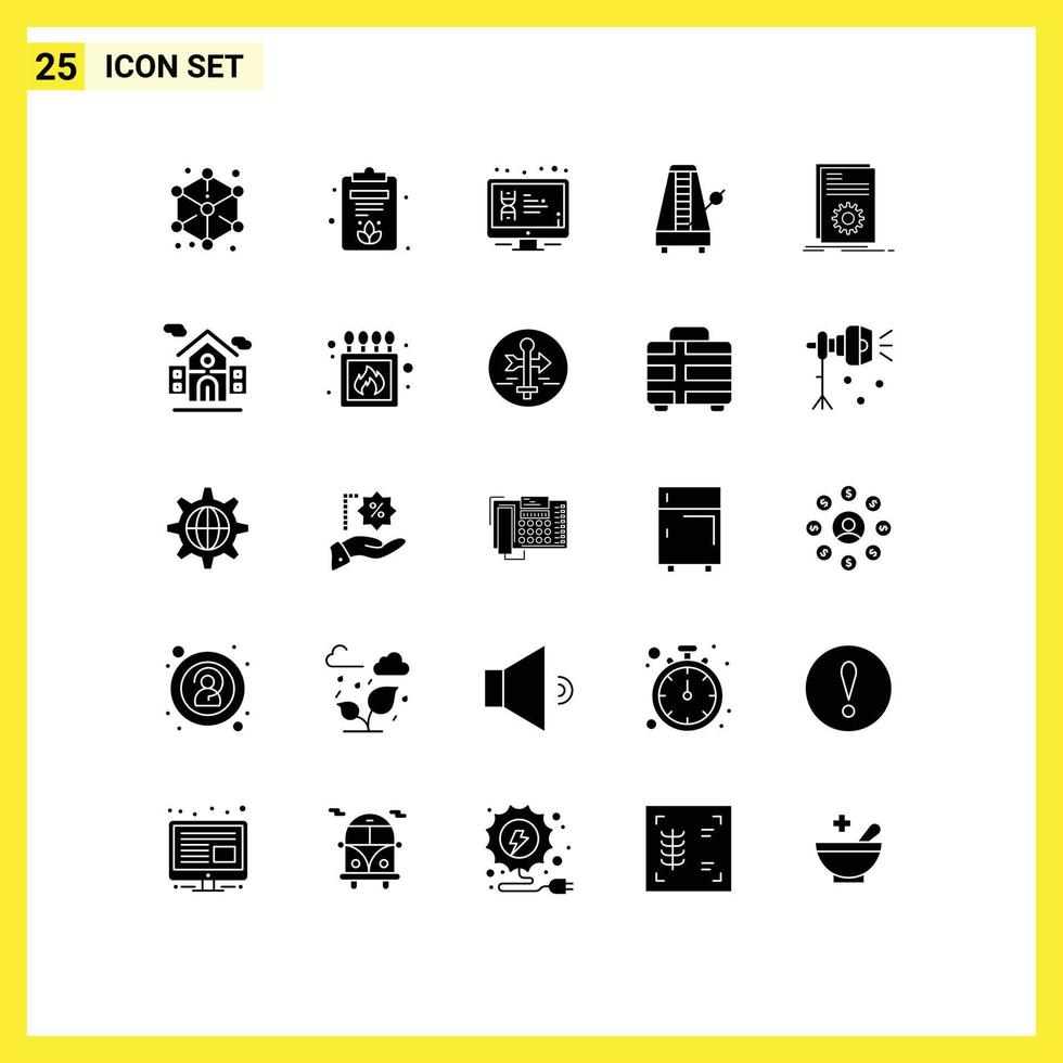 25 thematische Vektor-Solid-Glyphen und bearbeitbare Symbole von bearbeitbaren Vektordesign-Elementen für den Bildschirm des Tonmetronom-Anzeigeinstruments vektor