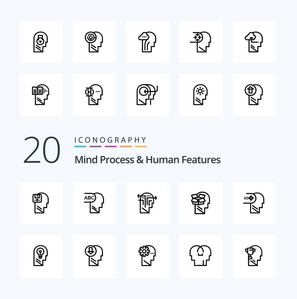 20 Mind Process und Human Features Line Icon Pack wie Unbox Feature Layer Human Head vektor