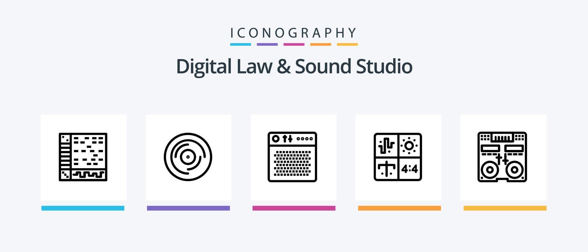 digital lag och ljud studio linje 5 ikon packa Inklusive mixer. trösta. däck. CD. leva. kreativ ikoner design vektor