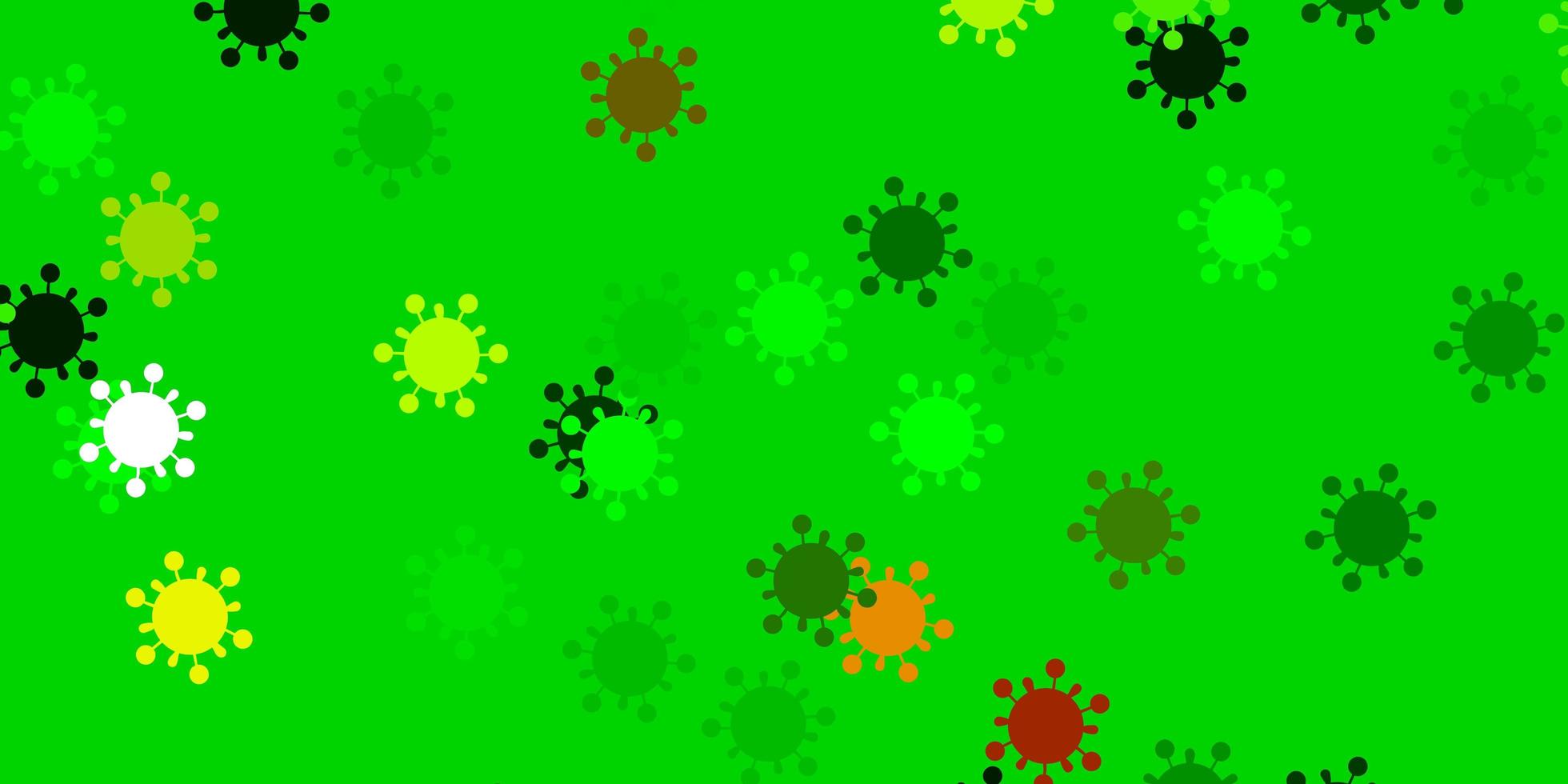 hellgrüner, gelber Vektorhintergrund mit covid-19 Symbolen. vektor