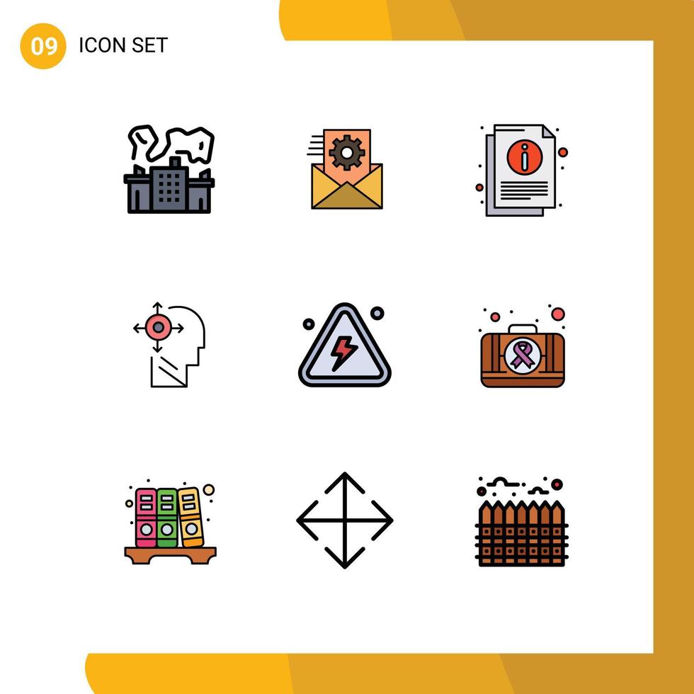 Stock Vector Icon Pack mit 9 Zeilenzeichen und Symbolen für Gefahrenkopf Info sich selbst Geist editierbare Vektordesign-Elemente