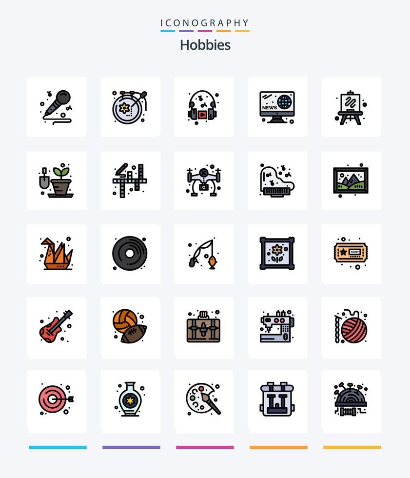 kreative Hobbys 25 Zeilen gefülltes Icon Pack wie Hobbys. Bildschirm. Hobbys. Nachrichten. Hobbys vektor