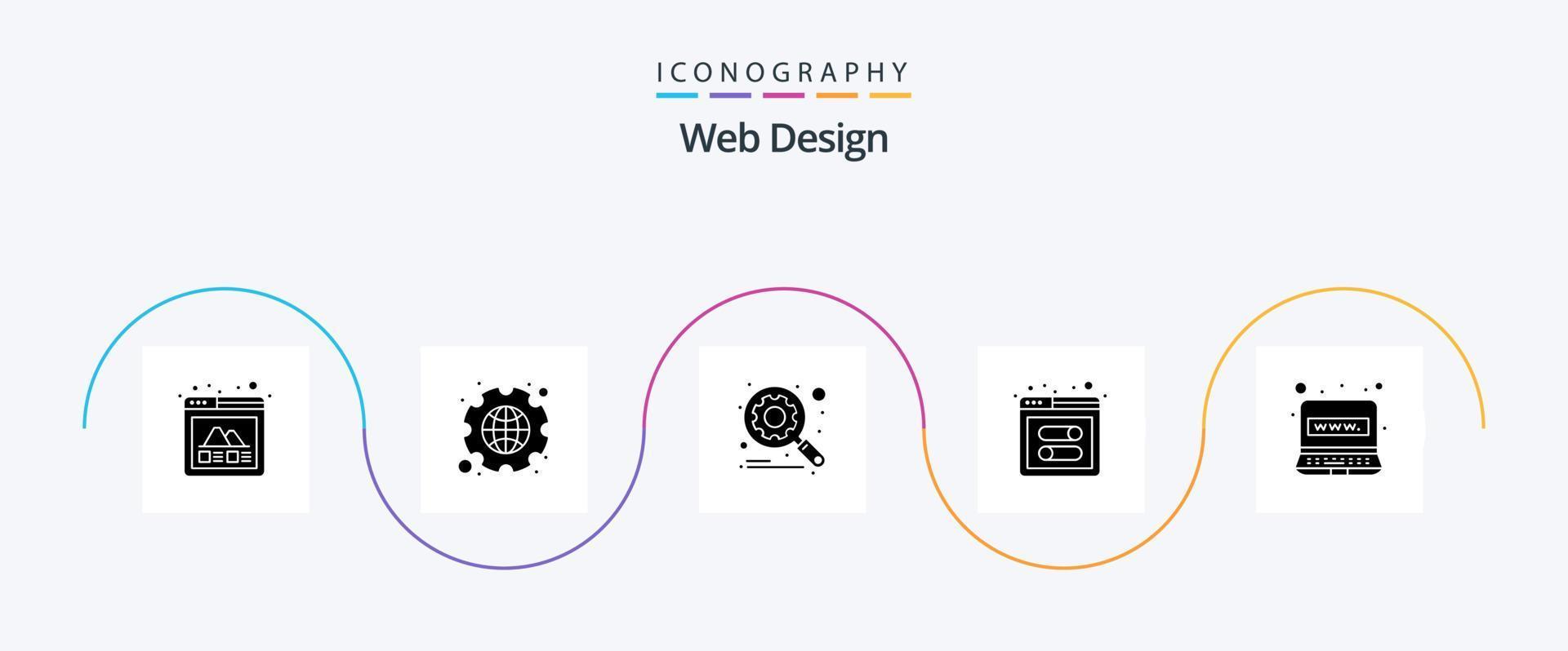 Webdesign Glyphe 5 Icon Pack inklusive Computer. Netz. Lupe. Entwicklung. seo vektor