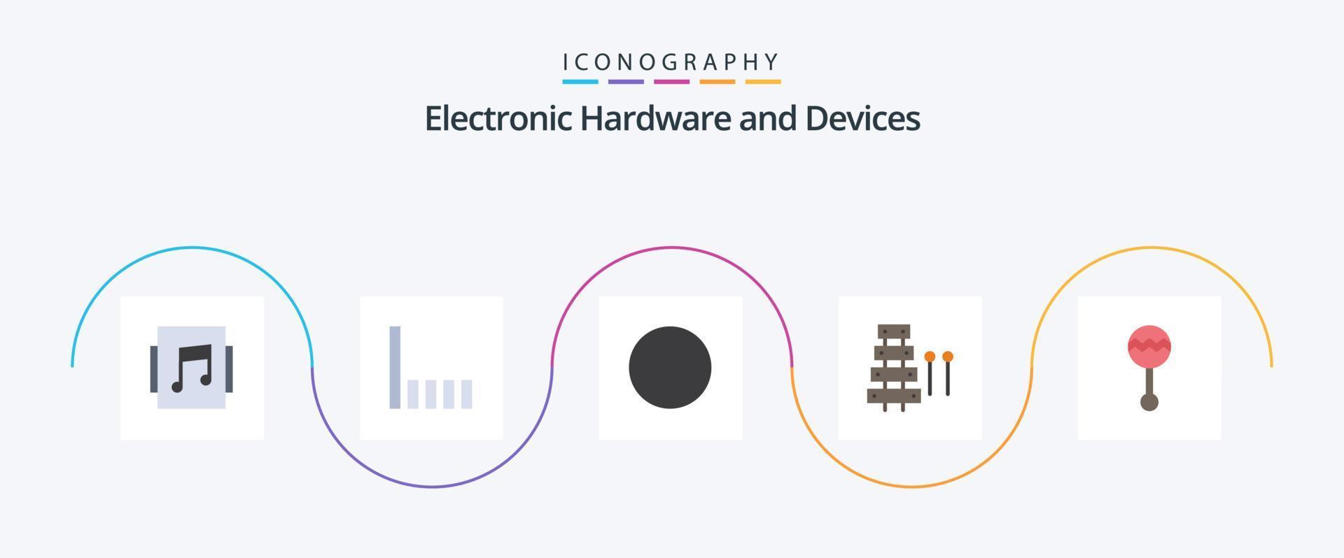 enheter platt 5 ikon packa Inklusive musik. instrument. wifi. audio. ljud vektor