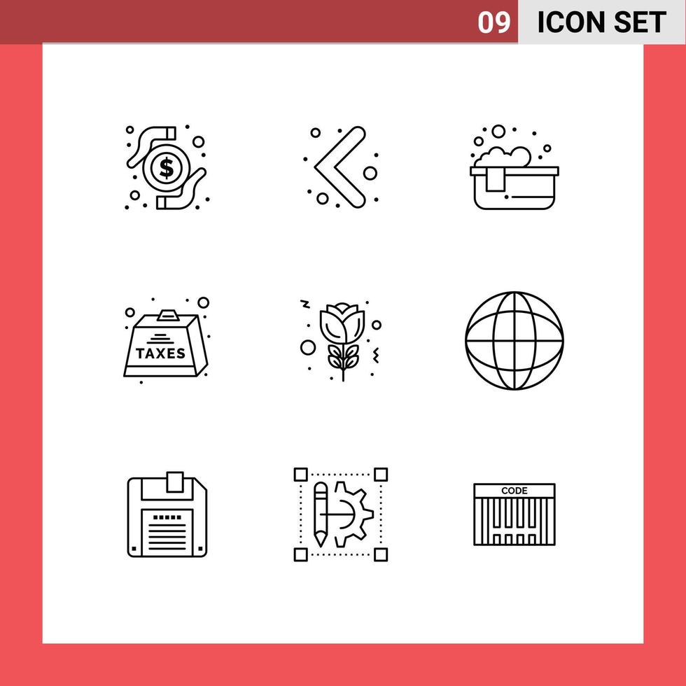 Gliederungspackung mit 9 universellen Symbolen für rote, steuerpflichtige, heiße Bäder, editierbare Vektordesign-Elemente vektor