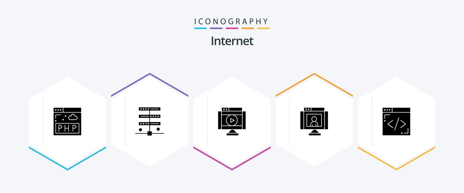 internet 25 glyf ikon packa Inklusive kodning. video. film. teknologi. ring upp vektor