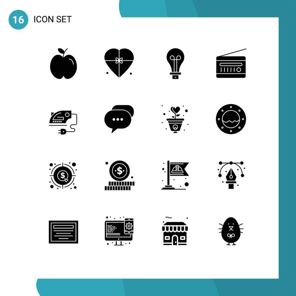Stock Vector Icon Pack mit 16 Zeilenzeichen und Symbolen für Vintage-Radio-Hochzeits-FM-Radio-Licht editierbare Vektordesign-Elemente