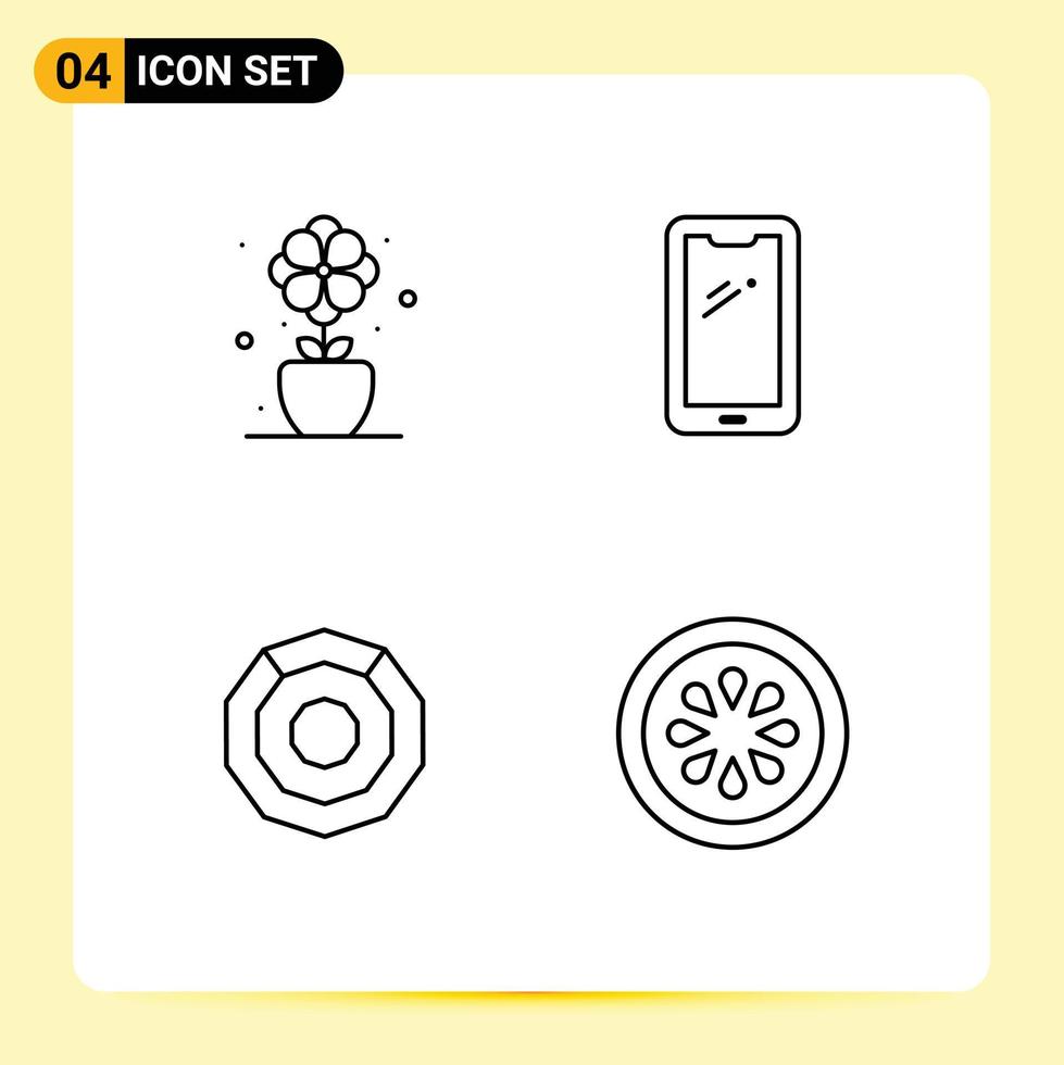 Gruppe von 4 gefüllten flachen Farbzeichen und Symbolen für mobile kryptobearbeitbare Vektordesignelemente des Blumenkomodo-Frühlings vektor