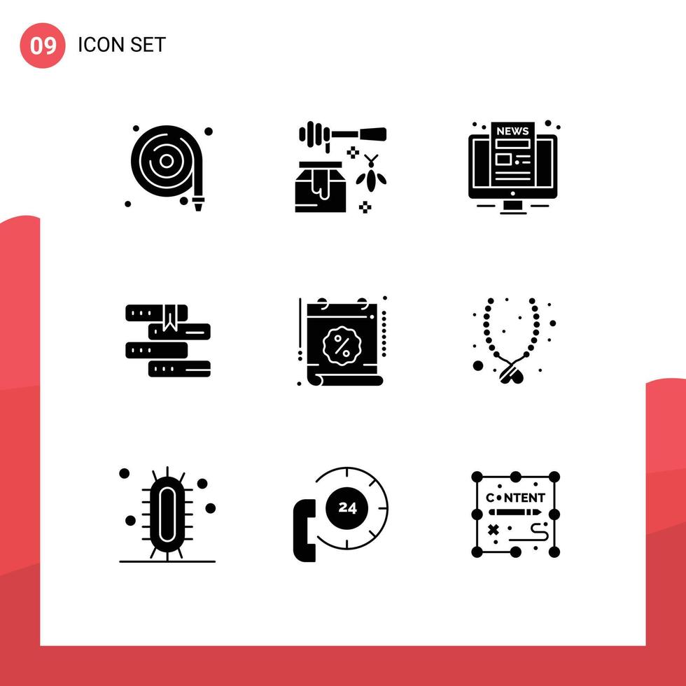 9 universelle solide Glyphenzeichen Symbole der Datumsstudie Computerbibliothek Bücher editierbare Vektordesign-Elemente vektor