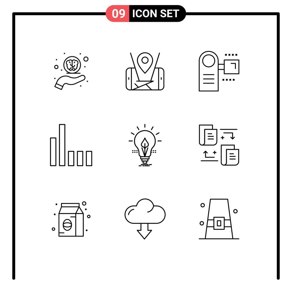 Packung mit 9 modernen Umrisszeichen und Symbolen für Web-Printmedien wie bearbeitbare Vektordesign-Elemente für Ideensignal-Camcorder-Telefongeräte vektor