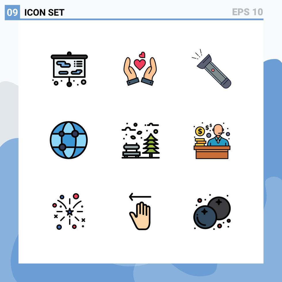 uppsättning av 9 modern ui ikoner symboler tecken för höst nätverk ficklampa global vandring redigerbar vektor design element