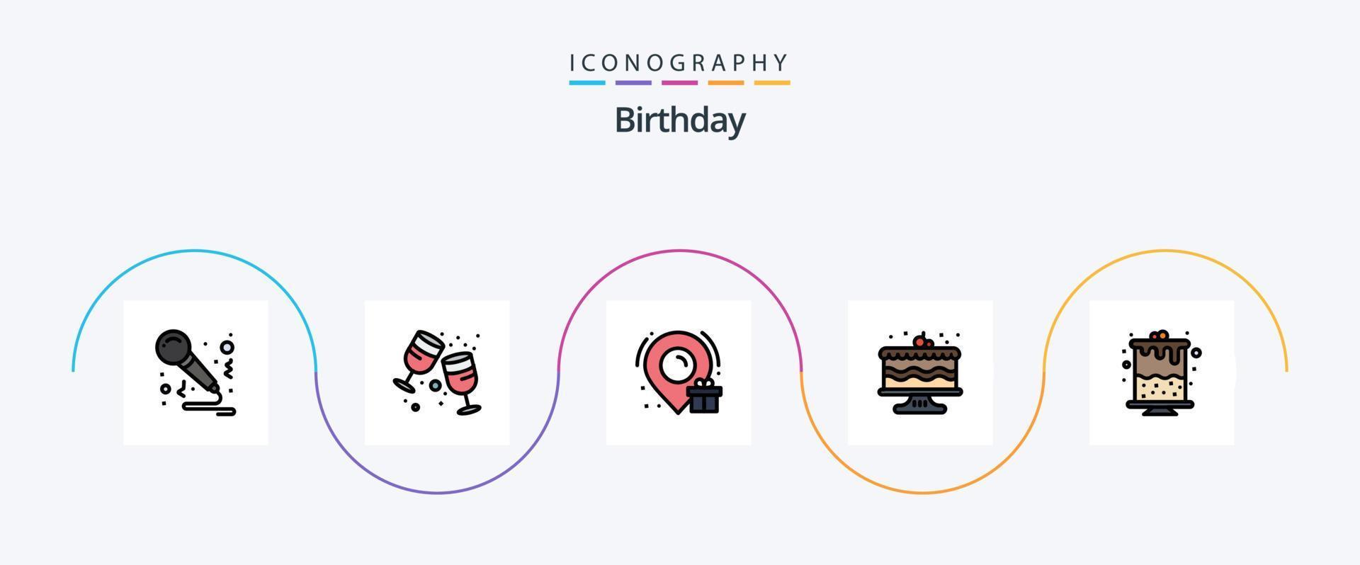 födelsedag linje fylld platt 5 ikon packa Inklusive del. födelsedag. födelsedag. fest. kaka vektor