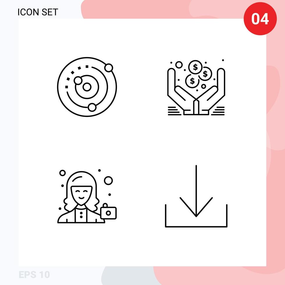 uppsättning av 4 vektor fylld linje platt färger på rutnät för bana avatar sol- systemet händer kvinna redigerbar vektor design element