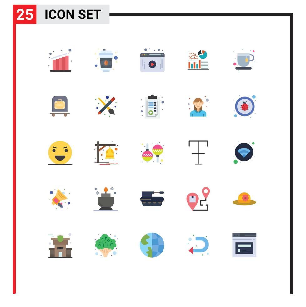 platt Färg packa av 25 universell symboler av hotell te ha sönder spelare förfriskning företag redigerbar vektor design element