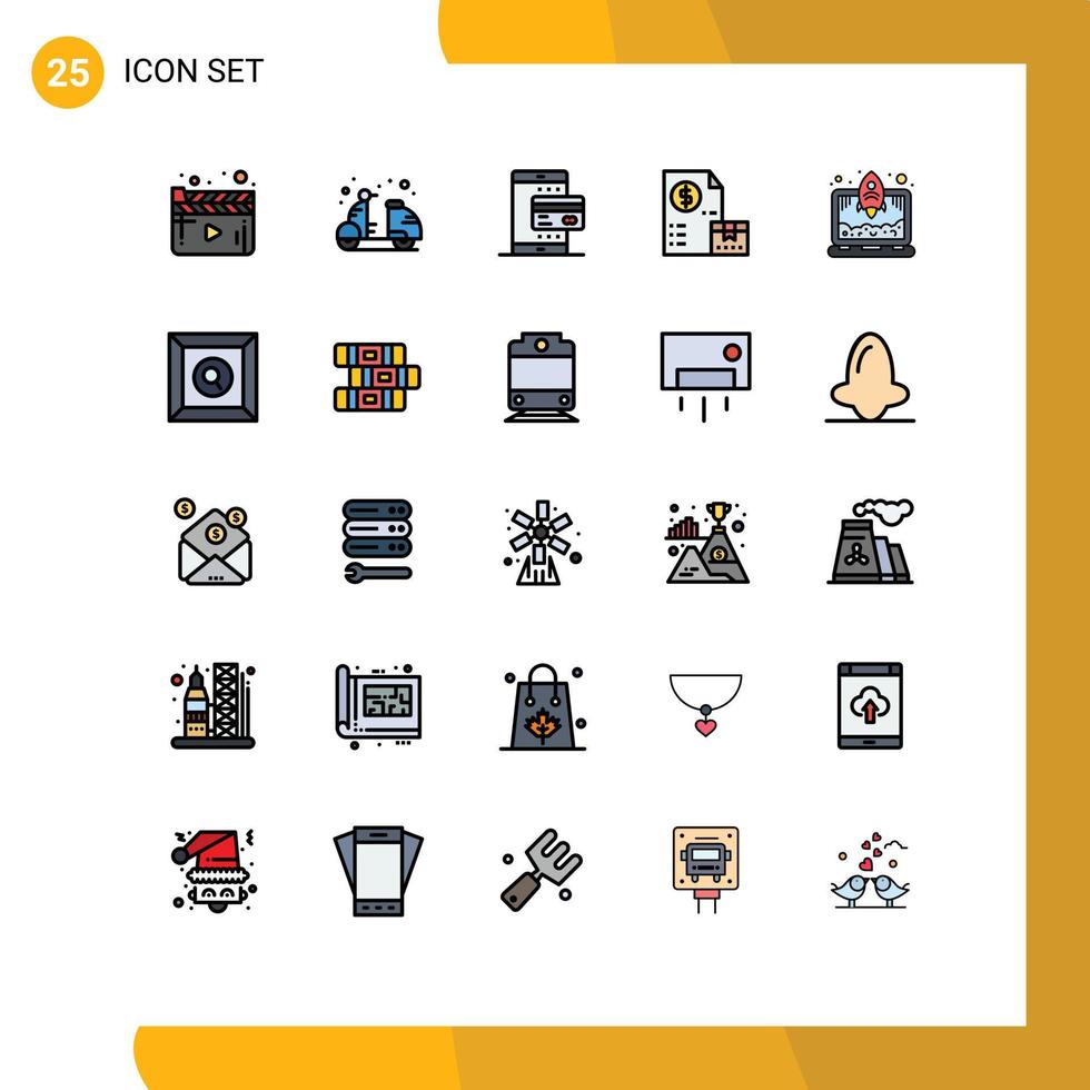 25 fylld linje platt Färg begrepp för webbplatser mobil och appar pengar faktura sommar kontanter betalning redigerbar vektor design element