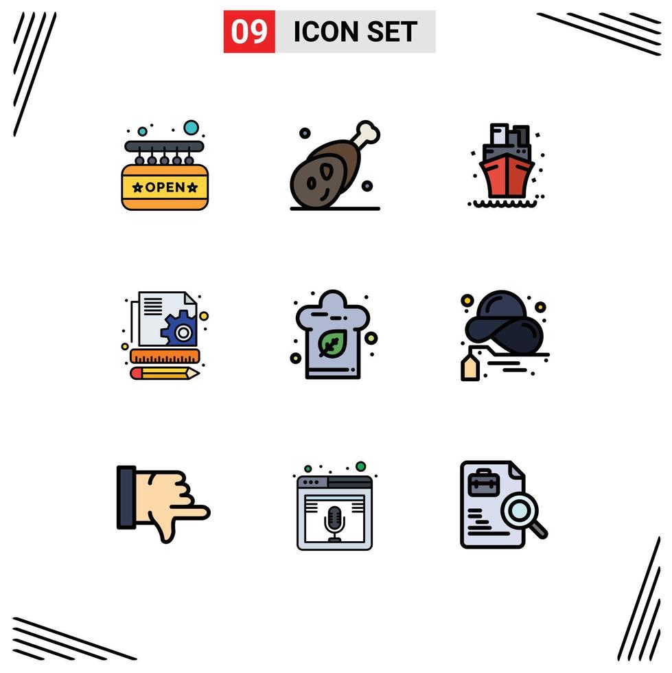 Gruppe von 9 modernen Filledline-Flachfarben für Food SEO Thanksgiving Management Sommer editierbare Vektordesign-Elemente vektor