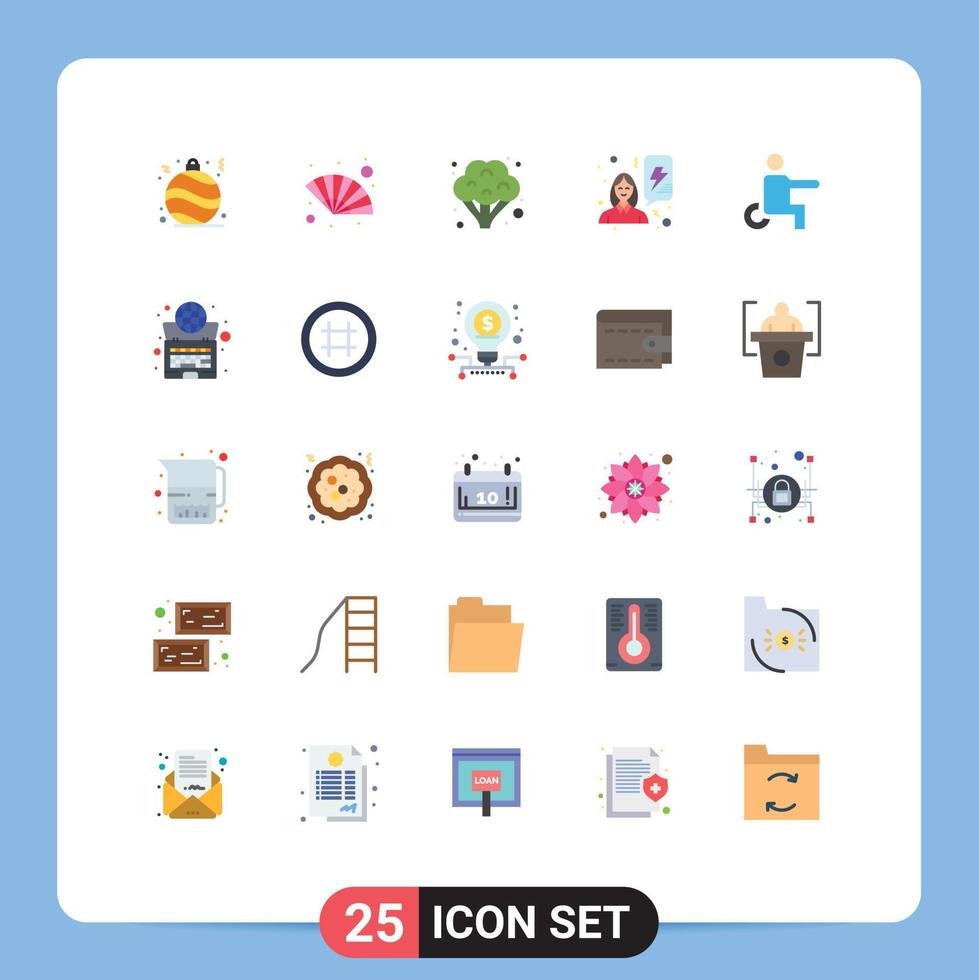 mobil gränssnitt platt Färg uppsättning av 25 piktogram av rullstol handikappade mat Inaktiverad kvinnor redigerbar vektor design element