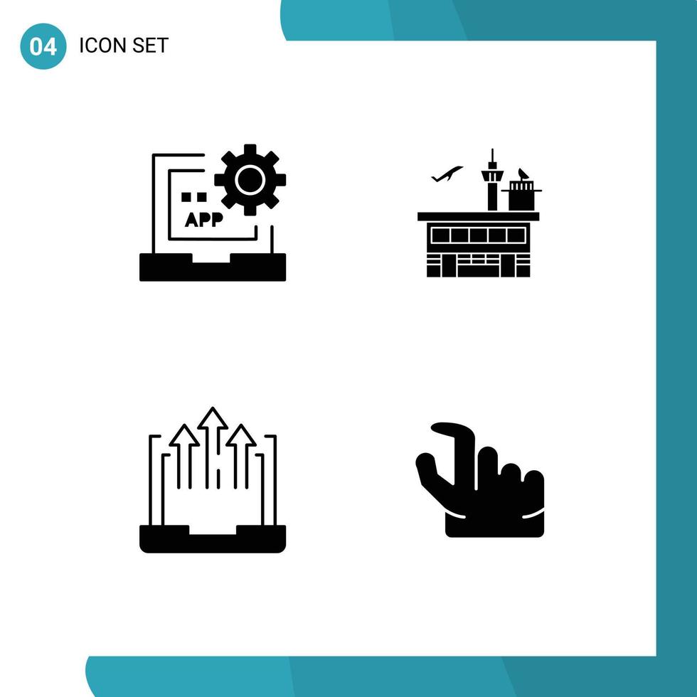 uppsättning av 4 vektor fast glyfer på rutnät för app transport utveckling befordran pil redigerbar vektor design element