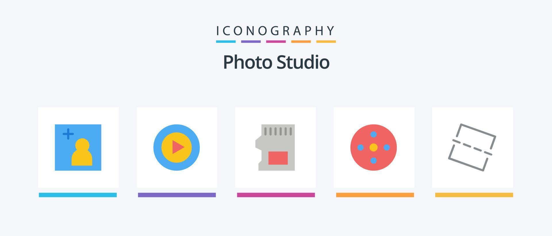Foto studio platt 5 ikon packa Inklusive räta ut. bild. sd. lagring. antal fot. kreativ ikoner design vektor