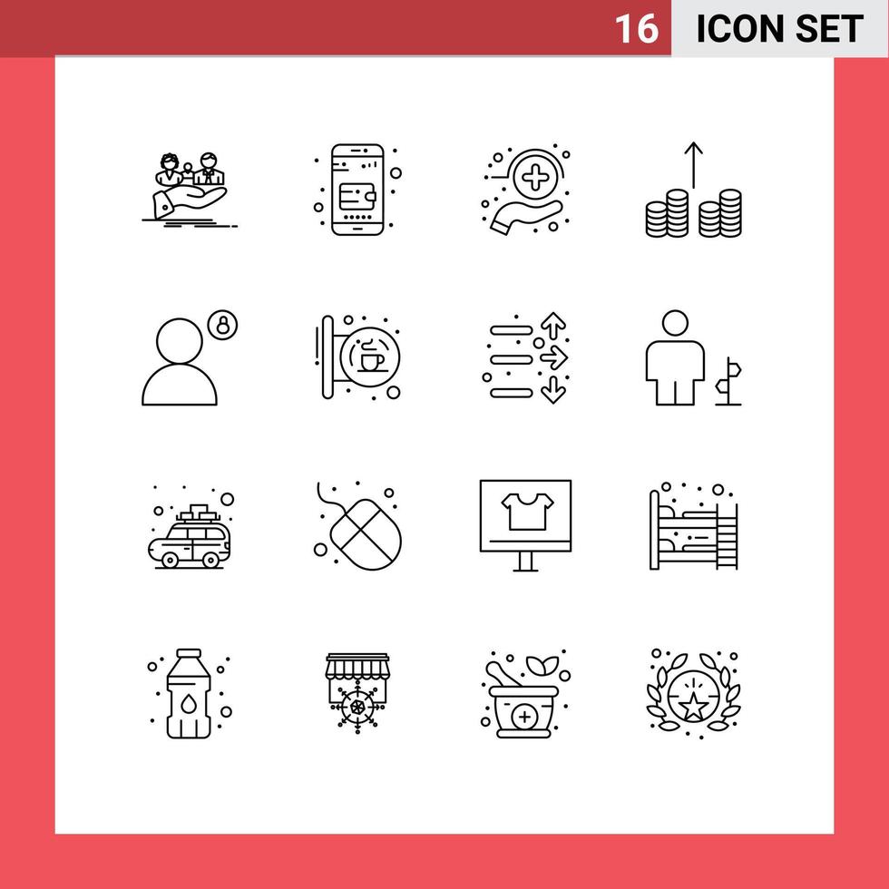 satz von 16 modernen ui-symbolen symbole zeichen für passwort konto pflege geld bar editierbare vektordesignelemente vektor