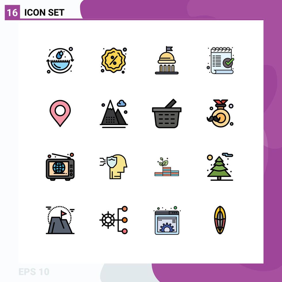 Aktienvektor-Icon-Pack mit 16 Linienzeichen und Symbolen für die Standortmarkierungskampagnenliste. Überprüfen Sie editierbare kreative Vektordesign-Elemente vektor