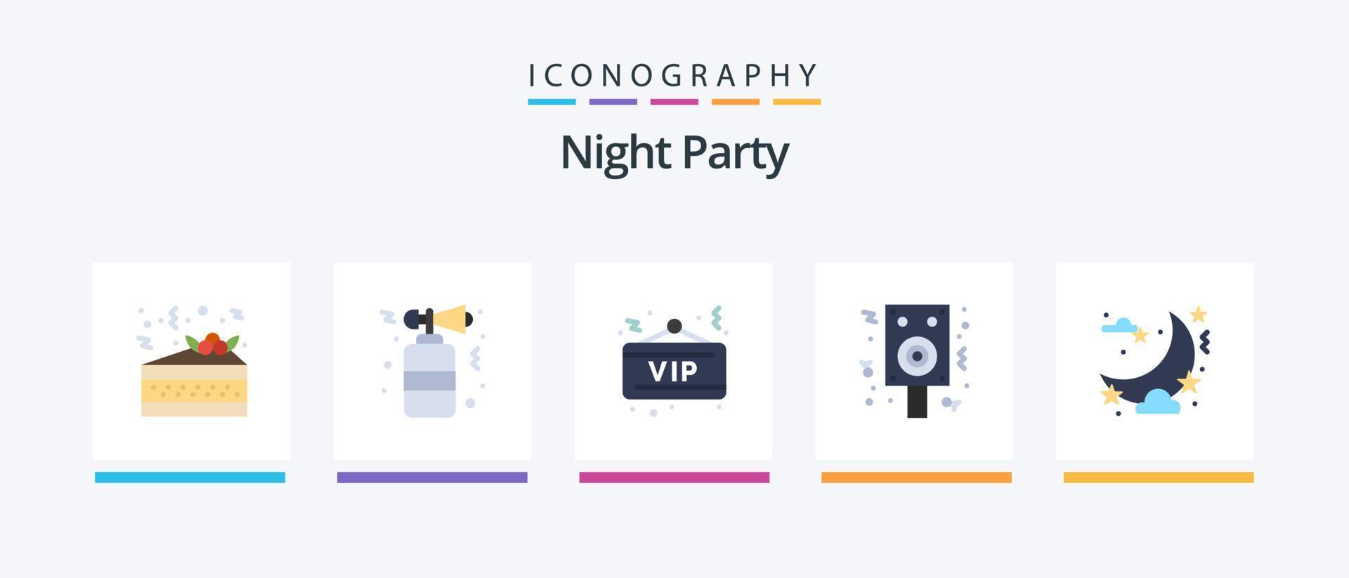 Night Party Flat 5 Icon Pack inklusive Party. Feier. Planke. Gruppe. Feier. kreatives Symboldesign vektor