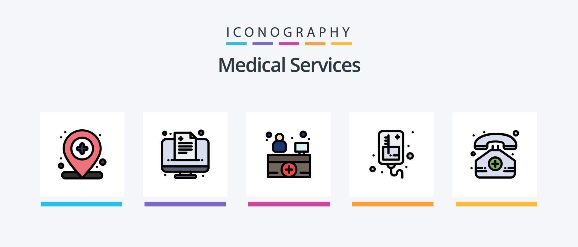 medicinsk tjänster linje fylld 5 ikon packa Inklusive stetoskop. bota. Kontakt. uppkopplad. sjukvård. kreativ ikoner design vektor