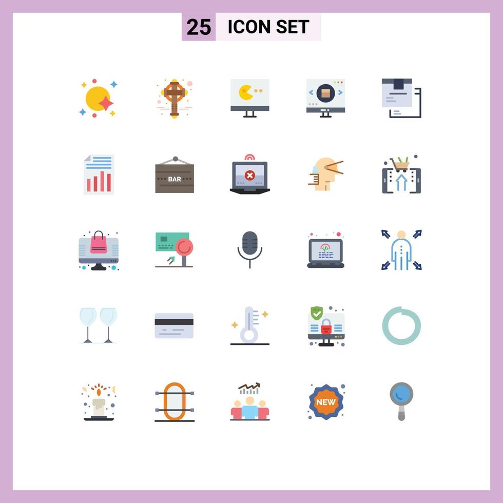 25 flaches Farbpaket der Benutzeroberfläche mit modernen Zeichen und Symbolen von Box Shopping Patrick Suchglas editierbare Vektordesign-Elemente vektor