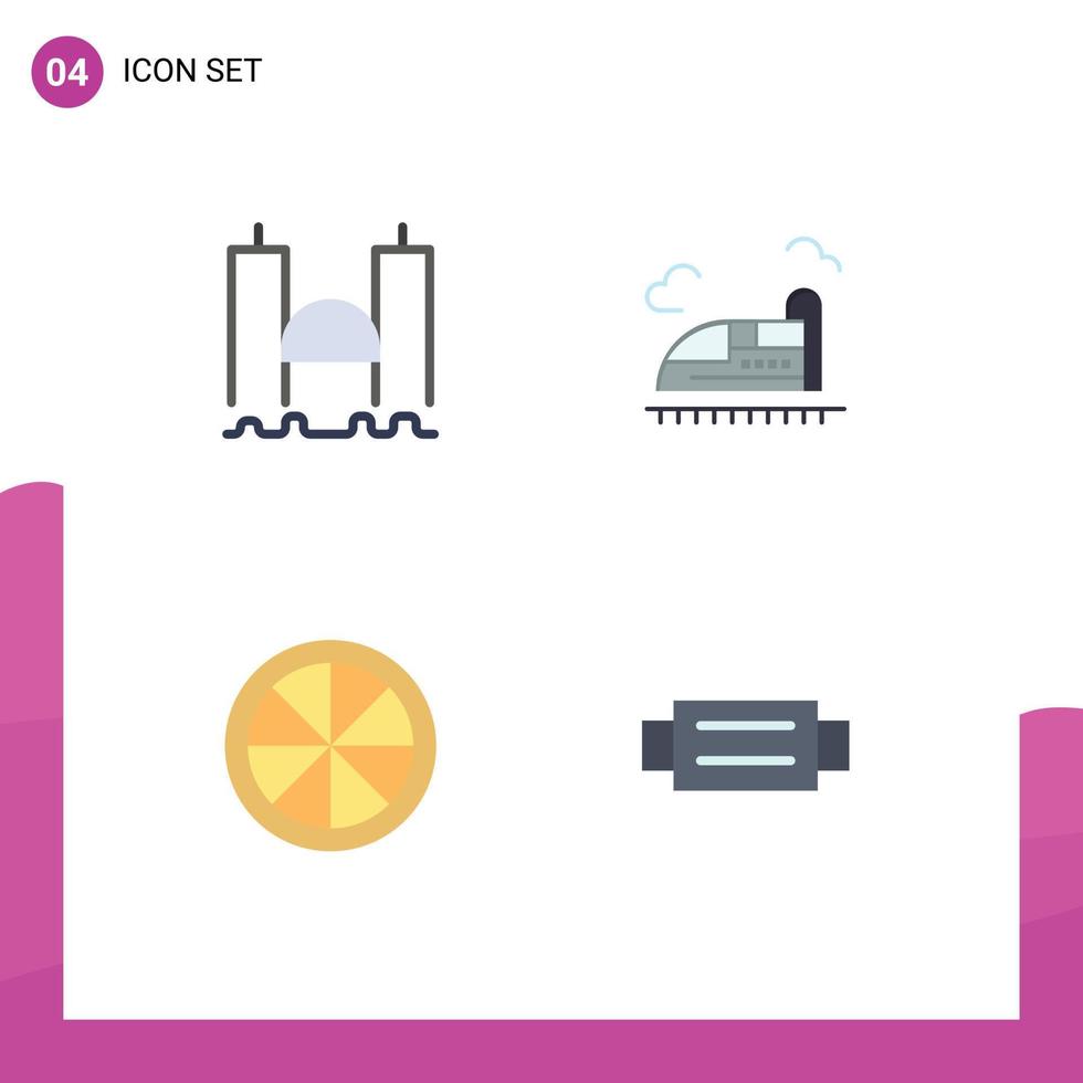 Benutzeroberflächenpaket mit 4 grundlegenden flachen Symbolen der Brücke Zitrus Industriezug orange editierbare Vektordesign-Elemente vektor