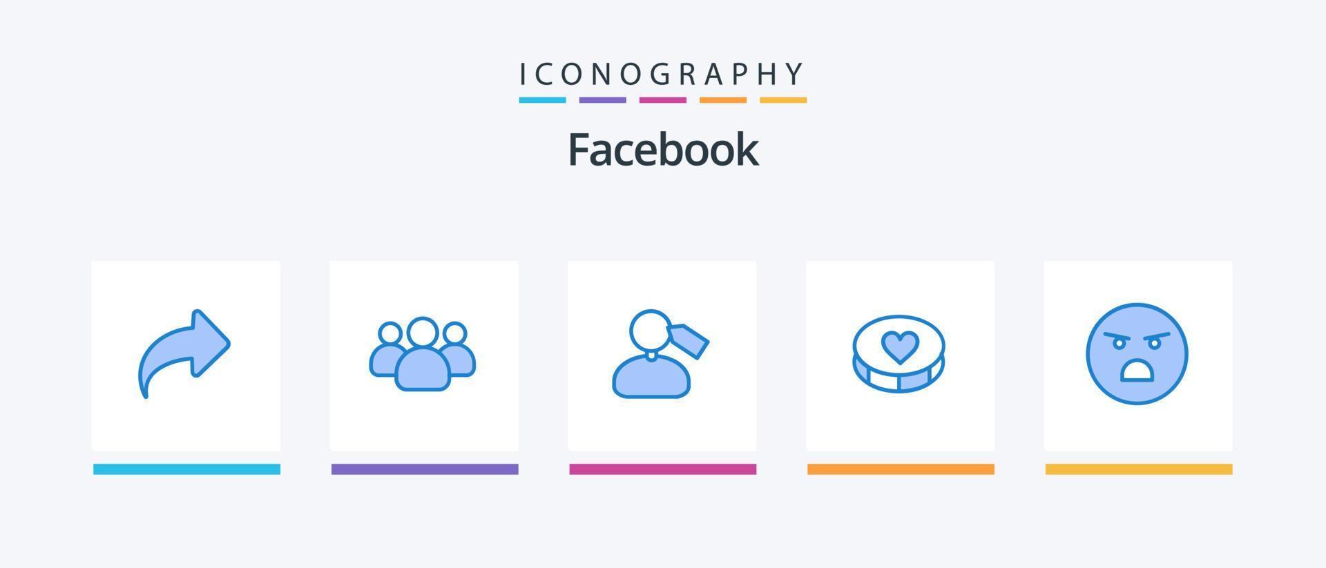 Facebook blå 5 ikon packa Inklusive känsla. älskar. märka. kärlek. favorit. kreativ ikoner design vektor
