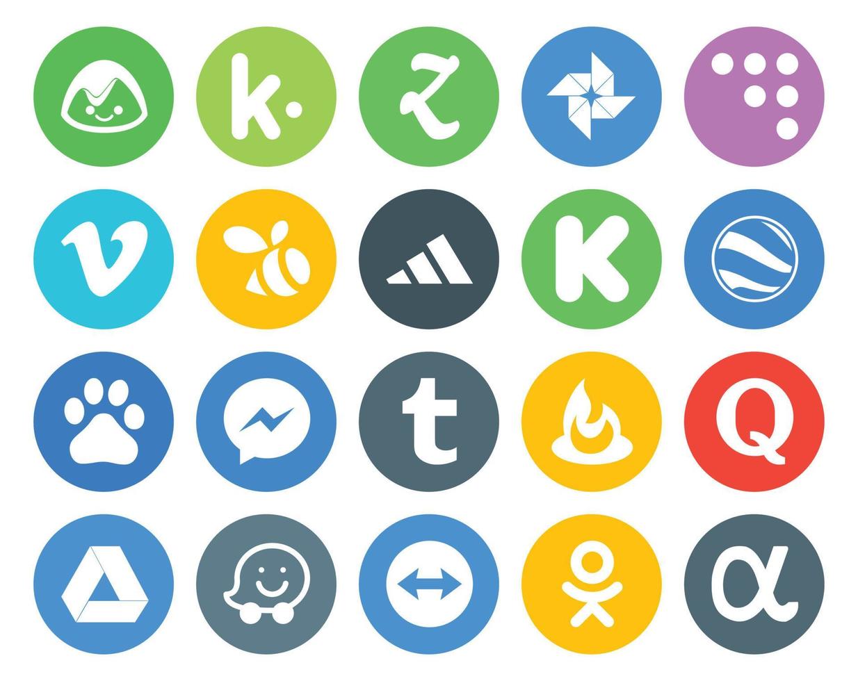 20 Social Media Icon Pack inklusive Google Drive Quora adidas Feedburner Messenger vektor