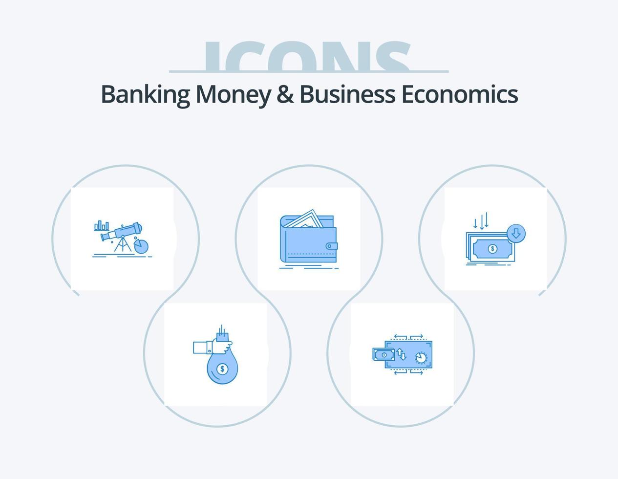 Banking Geld und Betriebswirtschaft blau Icon Pack 5 Icon Design. Finanzen. Vorhersage. Marketing. Markt. Finanzen vektor
