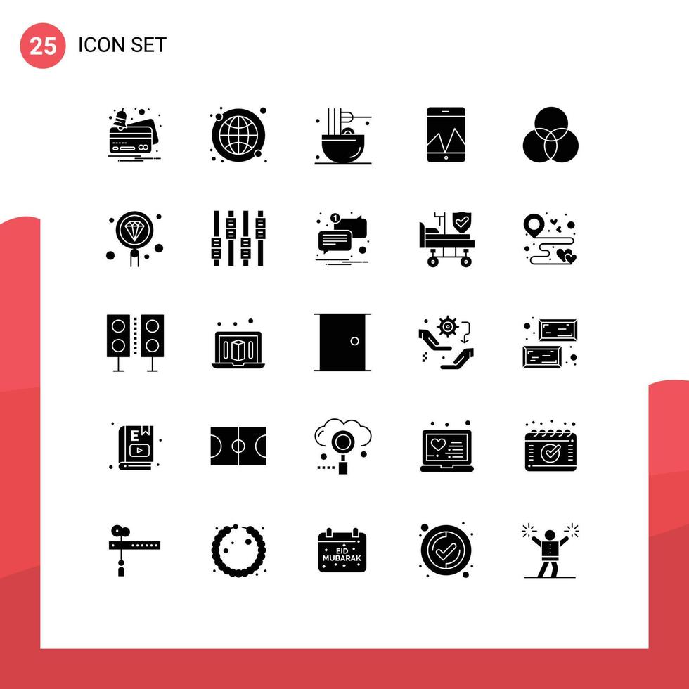 25 thematische Vektor-Solid-Glyphen und bearbeitbare Symbole von rgb-Smartphone-Kochdiagramm-Snack-bearbeitbaren Vektordesign-Elementen vektor