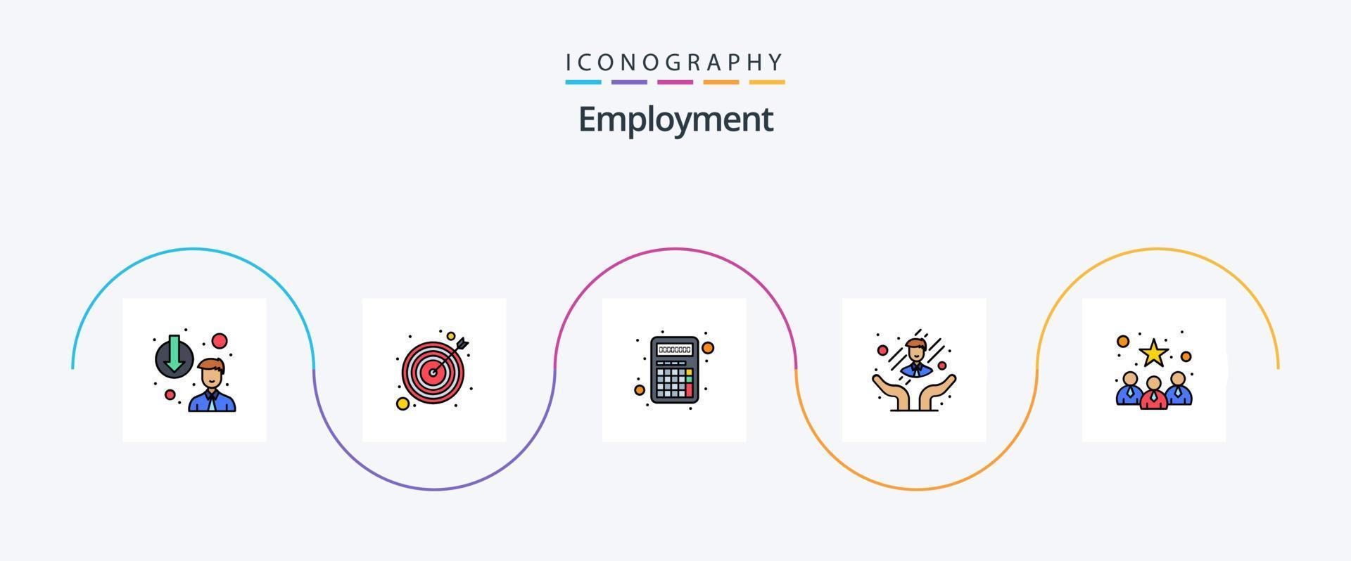 sysselsättning linje fylld platt 5 ikon packa Inklusive profil. företag. appar. anställd vård. vård vektor