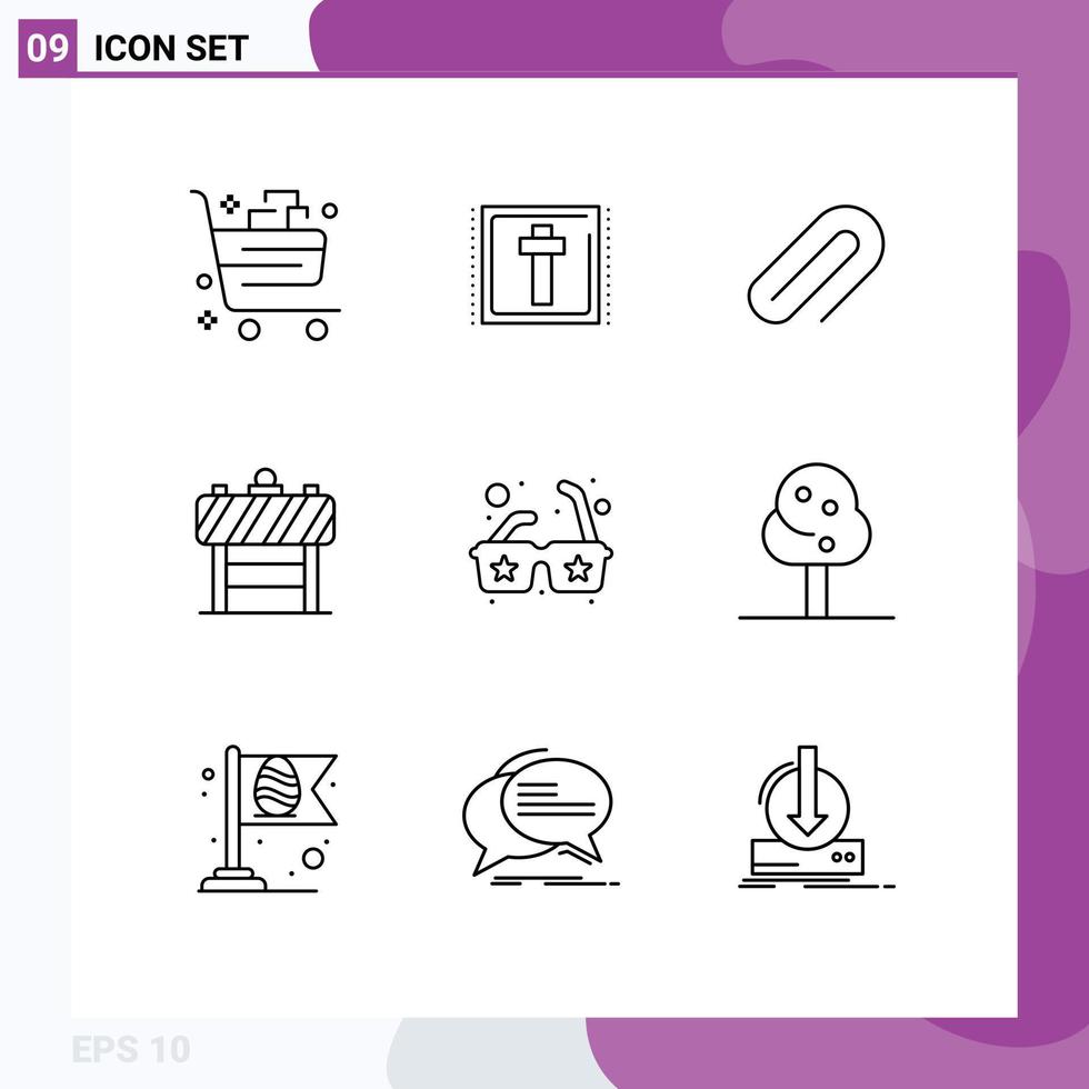 uppsättning av 9 modern ui ikoner symboler tecken för glasögon trafik tecken styrelse stift redigerbar vektor design element