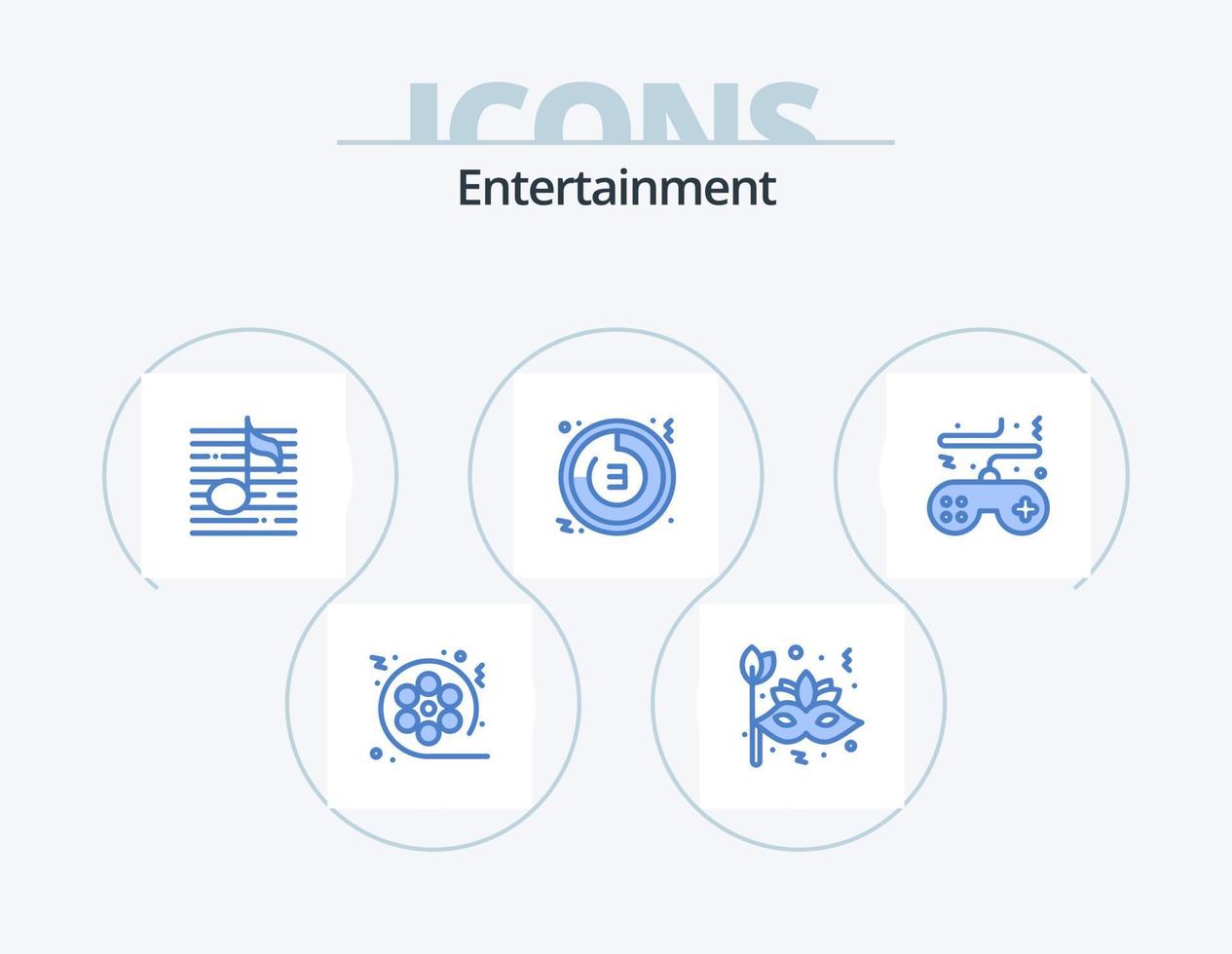 Unterhaltung blau Icon Pack 5 Icon Design. Zeit. Countdown. Gesicht. Medien. Audio- vektor