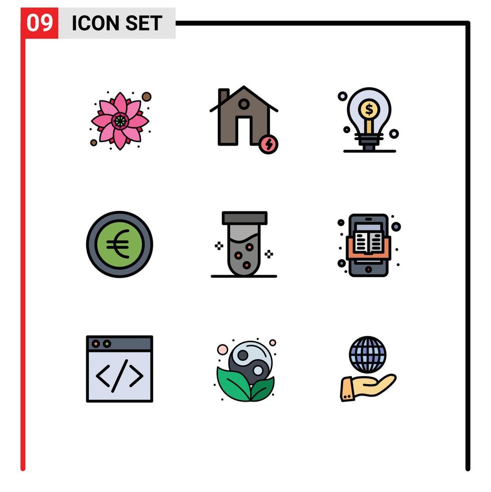 piktogram uppsättning av 9 enkel fylld linje platt färger av rör euro egendom mynt investera redigerbar vektor design element