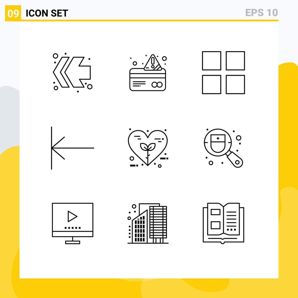 uppsättning av 9 modern ui ikoner symboler tecken för natur hjärta layout eco Start redigerbar vektor design element