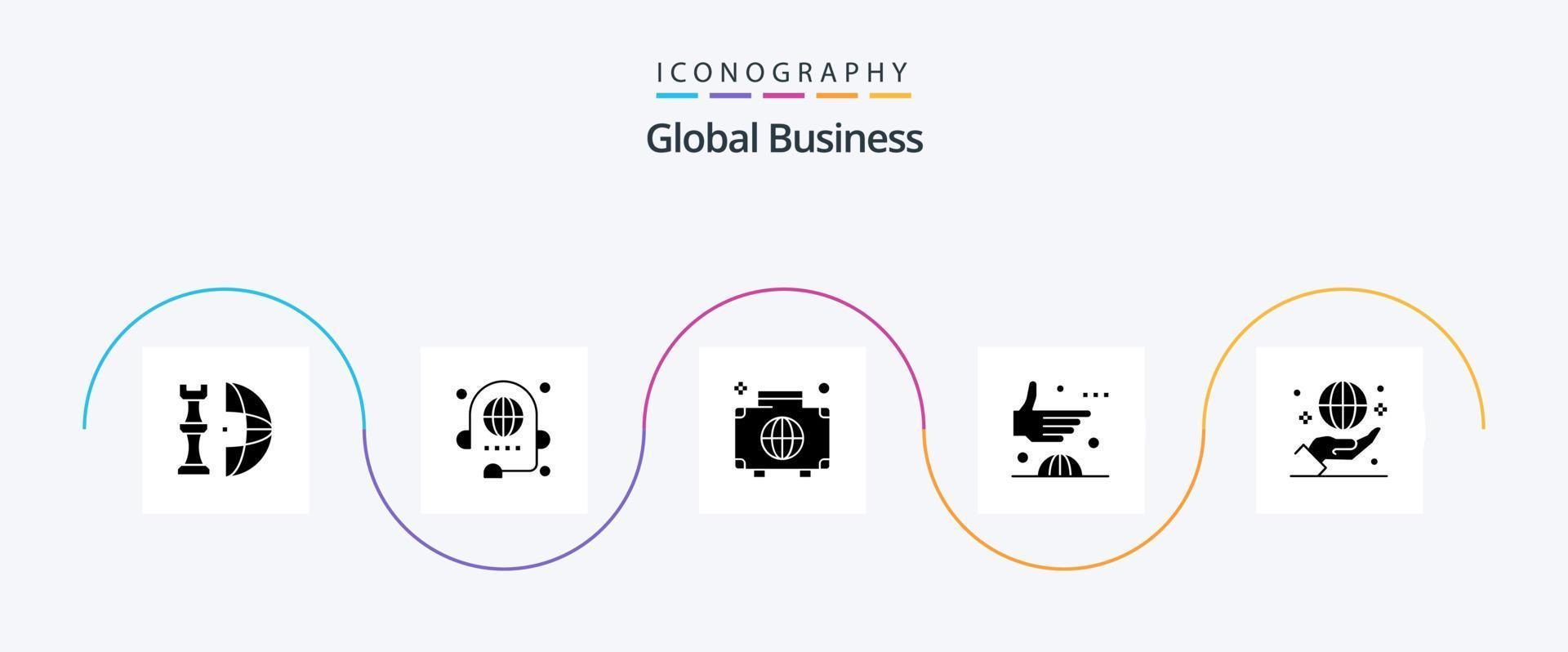 global företag glyf 5 ikon packa Inklusive global. avtal. diskussion. bagage. global vektor