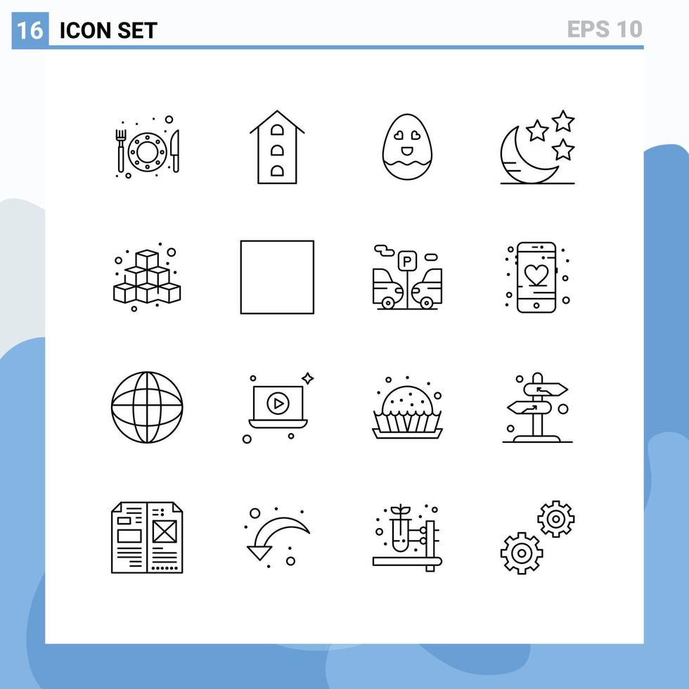 grupp av 16 konturer tecken och symboler för spel låda ägg kuber måne redigerbar vektor design element