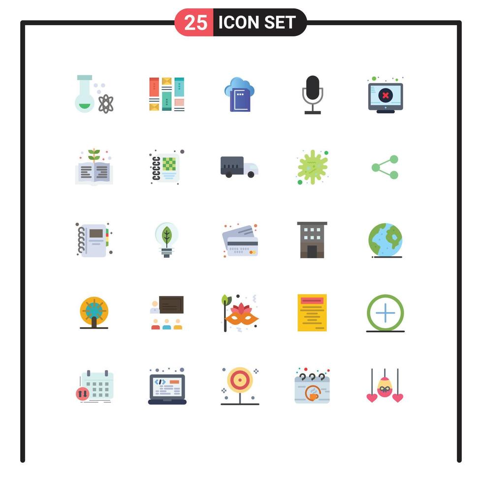 25 universelle flache Farben für Web- und mobile Anwendungen Bildschirmmikrofon Cloud-Mikrofon Audio editierbare Vektordesign-Elemente vektor