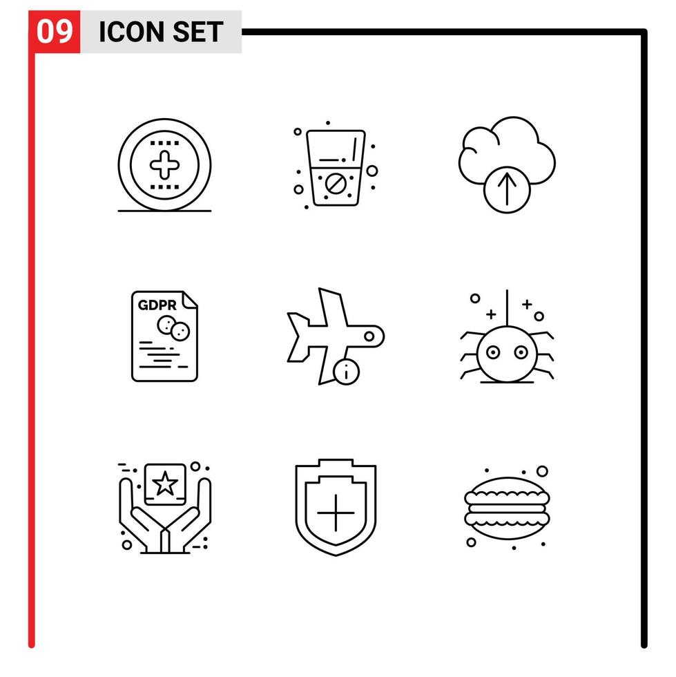 modern uppsättning av 9 konturer och symboler sådan som plan flyg data säkra fil redigerbar vektor design element