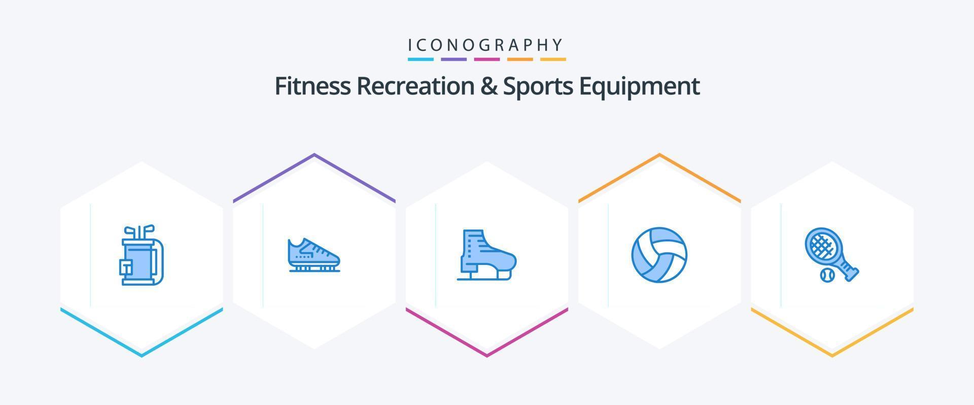 kondition rekreation och sporter Utrustning 25 blå ikon packa Inklusive sport. racket. skridskor. boll. volleyboll vektor
