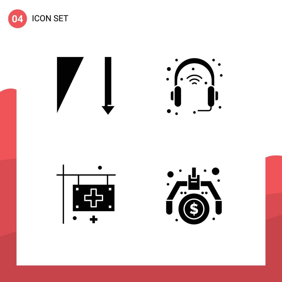 4 thematische Vektor-Solid-Glyphen und bearbeitbare Symbole absteigender Klinikgeräte-Kopfhörer-Gesundheit bearbeitbare Vektordesign-Elemente vektor