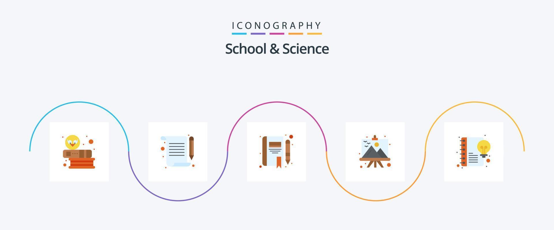 Schule und Wissenschaft Flat 5 Icon Pack inklusive Creative. Malerei. Buchen. Landschaft. Planke vektor